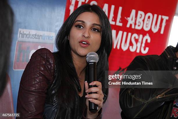 Indian Bollywood actor Parineeti Chopra during promotion of her upcoming movie Hasee Toh Phasee at HT House on February 4, 2014 in New Delhi, India....