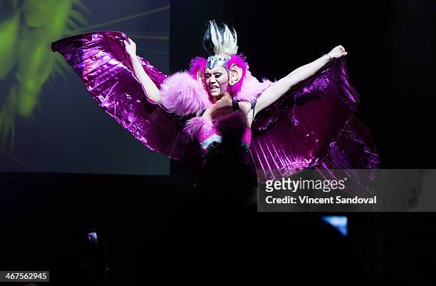 Manila Luzon performs during Logo TV's "RuPaul's Drag Race" Battle of the Seasons Tour - Los Angeles, CA at Club Nokia on February 6, 2014 in Los...