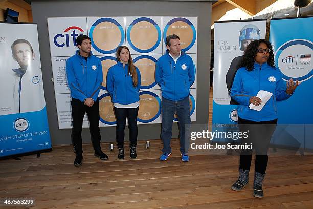 Olympians Evan Lysacek, Erin Hamlin, Dan Jansen and Citi Director, Corporate Sponsorships and Marketing Tina Davis help to unveil Citi's Signature...