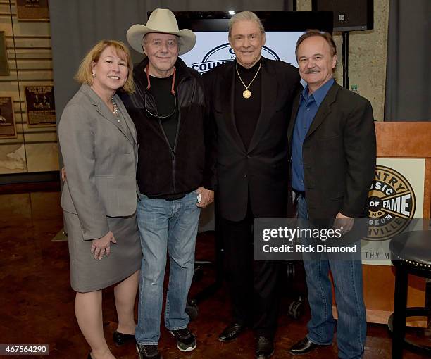 Sarah Trahern CMA/CEO with Country Music Hall of Fame members Jimmy Fortune, Bobby Bare and Jim Ed Brown during the CMA announcement that JIM ED...