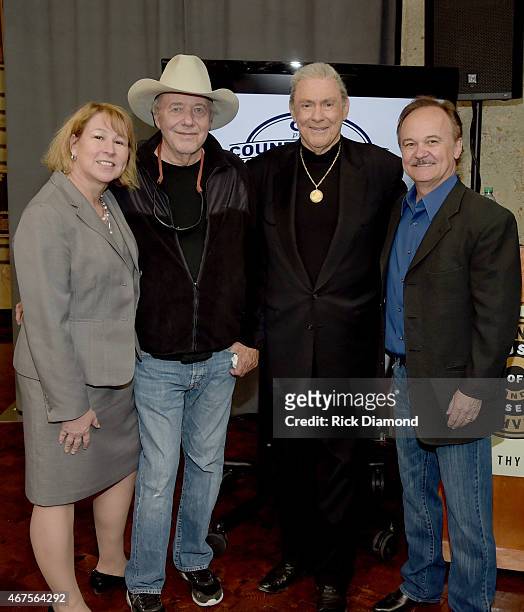 Sarah Trahern CMA/CEO with Country Music Hall of Fame members Jimmy Fortune, Bobby Bare and Jim Ed Brown during the CMA announcement that JIM ED...