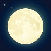 Full Moon on a Dark Blue Sky. Vector Illustration