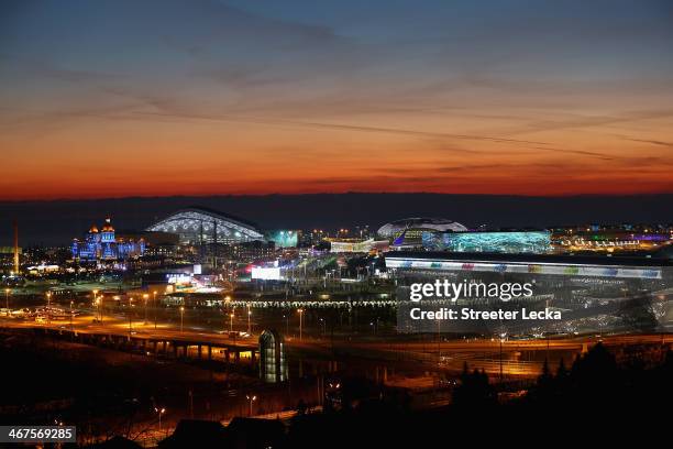 General view of sunset at the Olympic Park during the Opening Ceremony of the Sochi 2014 Winter Olympics at Fisht Olympic Stadium on February 7, 2014...