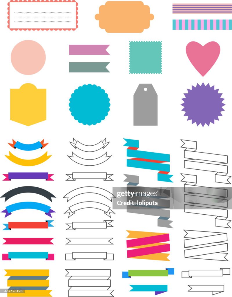 Lot Label Ribbon Set Of Labels Ribbons Decor And Design Elements Isolated High-Res ...