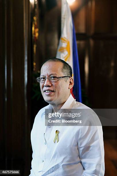 Benigno Aquino, the Philippines' president, poses for a photograph following a Bloomberg Television interview at the Malacanang Palace compound in...