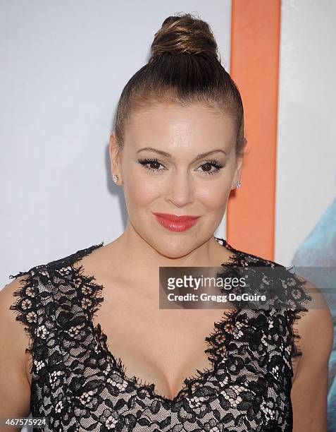Actress Alyssa Milano arrives at the Los Angeles premiere of "Get Hard" at TCL Chinese Theatre IMAX on March 25, 2015 in Hollywood, California.