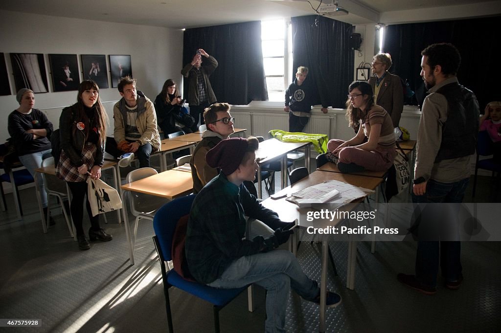 A group of student protesters having an emergency meeting...