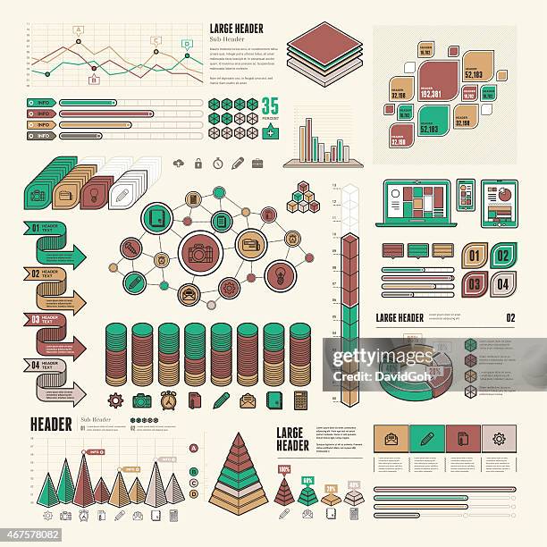 flat ui infographic elements - complete set - retro computer font stock illustrations