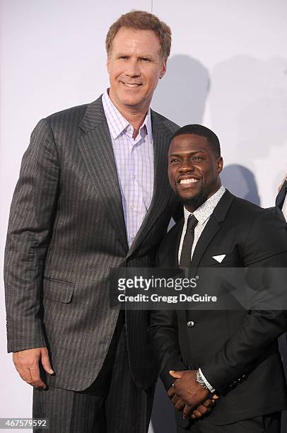 Actors Will Ferrell and Kevin Hart arrive at the Los Angeles premiere of "Get Hard" at TCL Chinese Theatre IMAX on March 25, 2015 in Hollywood,...