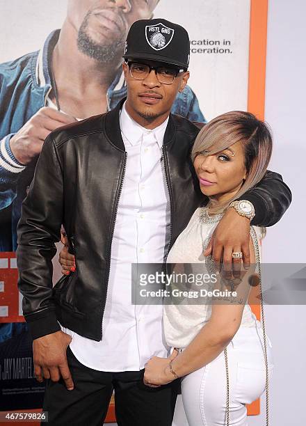 And Tameka "Tiny" Cottle-Harris arrive at the Los Angeles premiere of "Get Hard" at TCL Chinese Theatre IMAX on March 25, 2015 in Hollywood,...