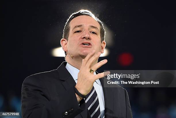 Senator Ted Cruz makes a speech where he announced his candidacy for a presidential bid at Liberty University on Monday March 23, 2015 in Lynchburg,...