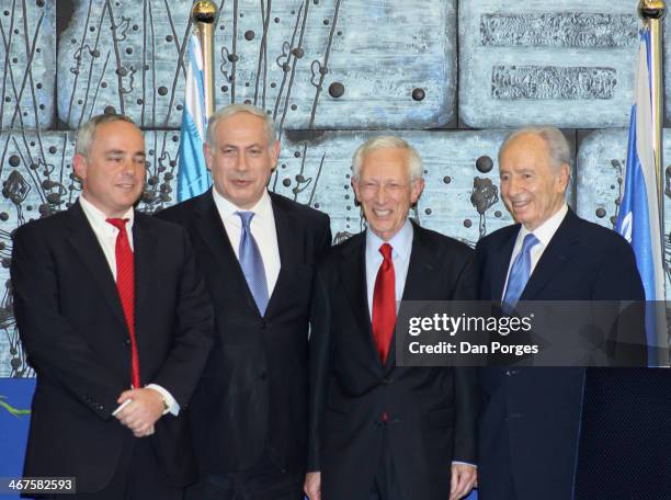 At a ceremony to re-nominate Professor Stanley Fischer to a second term as Governor of the Bank of Israel, he poses with, from left, former Finance...