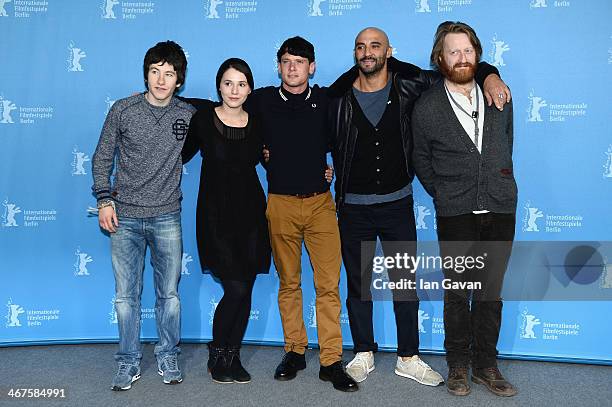 Actors Barry Keoghan, Charlie Murphy, Jack O'Connell, director Yann Demange and actor David Wilmot attend the '71' photocall during the 64th...