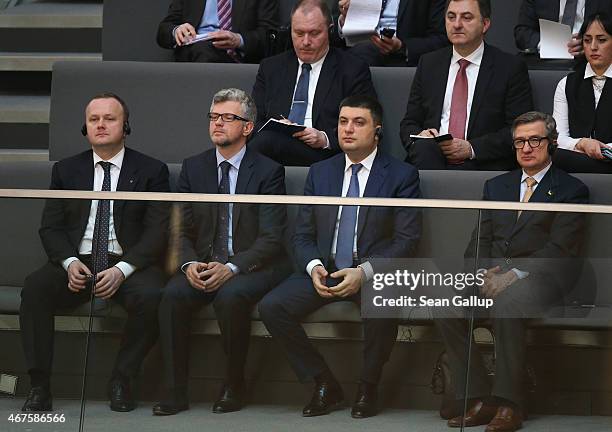 Members of a Ukrainian delegation, including Volodymyr Groysman , Chariman of the Verkhovna Rada, the Ukrainian parliament, and Ukrainian Ambassador...