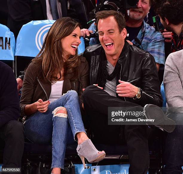 Alessandra Ambrosio and Will Arnett attend the Los Angeles Clippers vs New York Knicks game at Madison Square Garden on March 25, 2015 in New York...