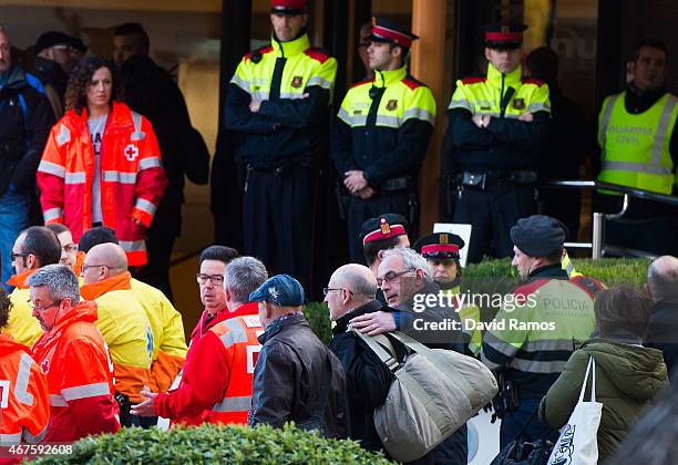 Realtives of passengers of the Germanwings airliner that crashed in the French Alps leave the Gran Hotel Rey Don Jaime towards Barcelona El Prat...