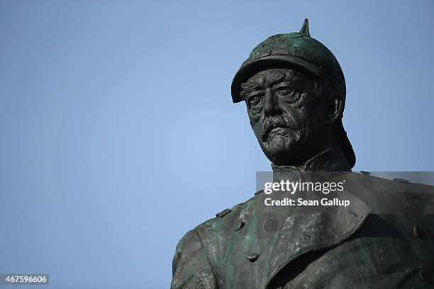 Statue of Prussian statesman Otto von Bismarck stands in Tiergarten park on March 23, 2015 in Berlin, Germany. Germany will commemorate the April 1st...