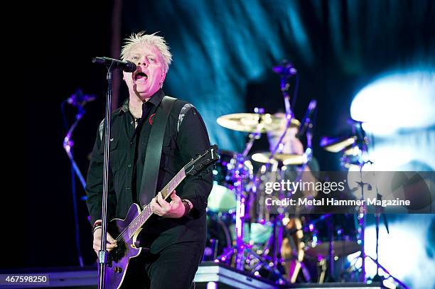 Vocalist and guitarist Dexter Holland of American punk rock group The Offspring performing live on the Zippo Encore Stage at Download Festival on...