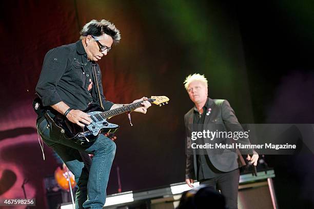 Vocalist Dexter Holland and guitarist Noodles of American punk rock group The Offspring performing live on the Zippo Encore Stage at Download...