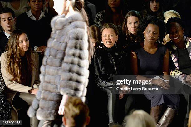 Melanie Hervey, Vanessa Williams and Adepero Oduye attend Carmen Marc Valvo fashion show during Mercedes-Benz Fashion Week Fall 2014 at The Salon at...