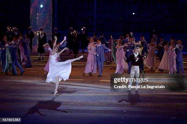 Dancers Svetlana Zakharova and Vladimir Vasilyev perform during the Opening Ceremony of the Sochi 2014 Winter Olympics at Fisht Olympic Stadium on...