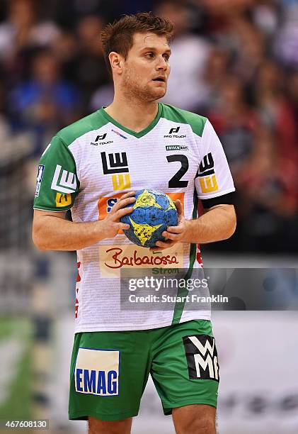 Michael Kraus of Goeppingen in action during the DKB Bundesliga handball match between SG Flensburg-Handewitt and FA Goeppingen on March 25, 2015 in...