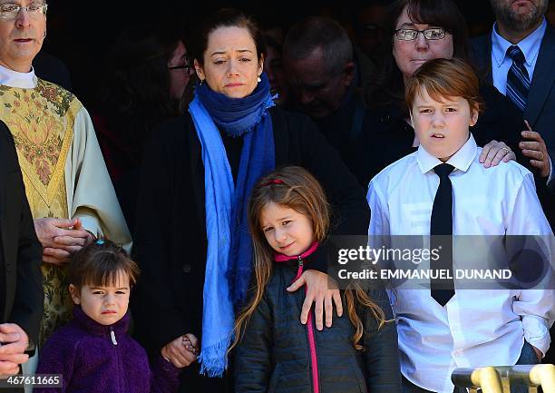 Actor Philip Seymour Hoffman's estranged partner Mimi O'Donnell with their children, Cooper Hoffman, Willa Hoffman and Tallulah Hoffman watch his...