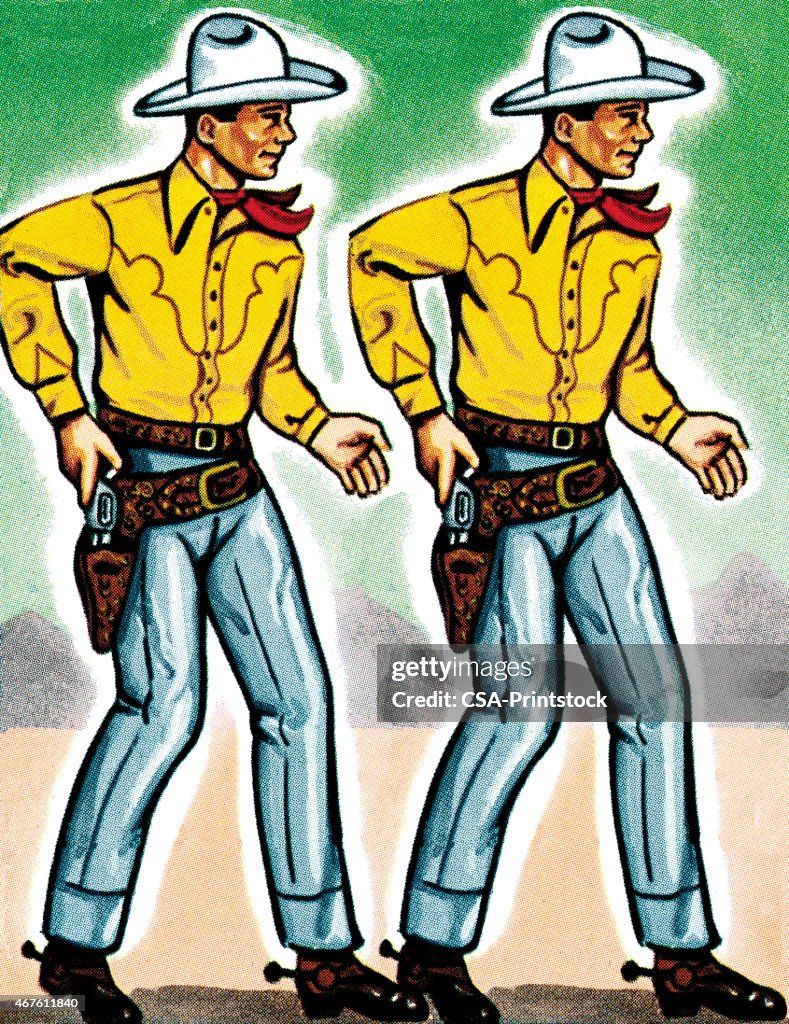 Two cowboys drawing guns