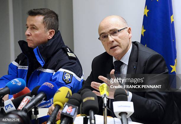 French prosecutor of Marseille Brice Robin, speaks to the press on March 26, 2015 in Marignane airport near the French southern city of Marseille....