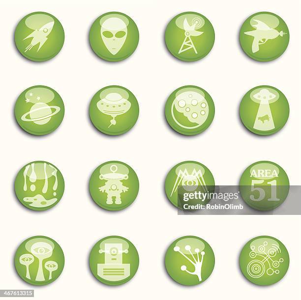 sixteen shiny alien icons - crop circle symbols stock illustrations
