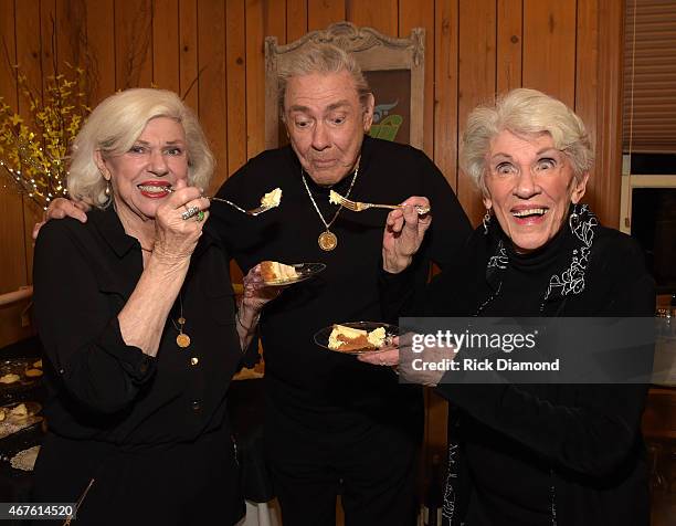 Country Music Hall of Fame Inductees Bonnie Brown, Jim Ed Brown and Maxine Brown enjoy Jim Ed Browns homemade cheesecake during Country Music Hall of...