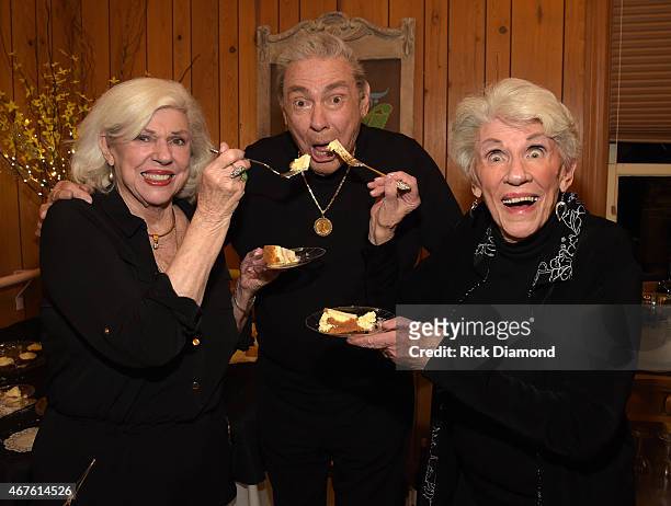 Country Music Hall of Fame Inductees Bonnie Brown, Jim Ed Brown and Maxine Brown enjoy Jim Ed Browns homemade cheesecake during Country Music Hall of...