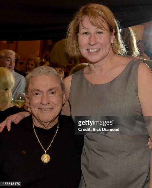 Inductee Jim Ed Brown and CMA/CEO Sarah Trahern during Country Music Hall of Fame inducees Jim Ed Brown and the Browns dinner party for friends and...