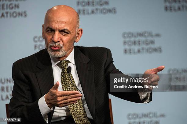 Ashraf Ghani, President of Afghanistan, speaks at the Council On Foreign Relations on March 26, 2015 in New York City. President Ghani has been...