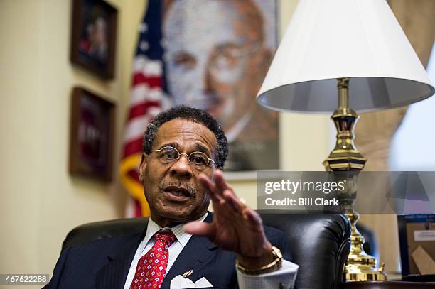 Rep. Emanuel Cleaver, D-Mo., speaks with Roll Call in his office in the Rayburn House Office Building on Wednesday, March 25, 2015.