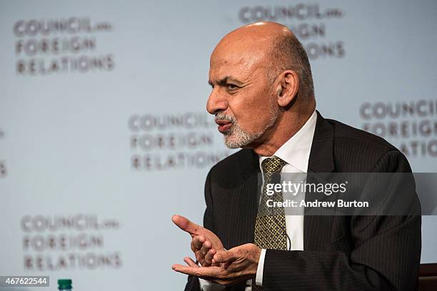 Ashraf Ghani, President of Afghanistan, speaks at the Council On Foreign Relations on March 26, 2015 in New York City. President Ghani has been...