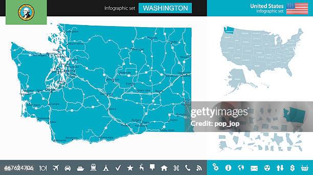 washington state and usa - infographic map - seattle map stock illustrations