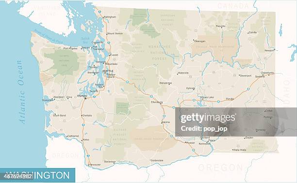 washington state karte-illustration - washington state stock-grafiken, -clipart, -cartoons und -symbole