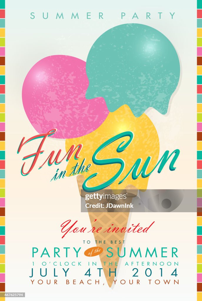 Sweet summer party template invitation design with ice cream cone