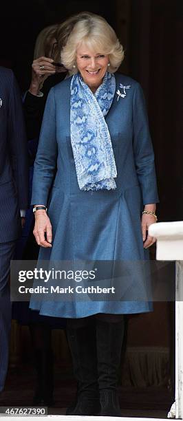 Camilla, Duchess of Cornwall at the launch of the Travels To My Elephant Rickshaw Race at Clarence House on March 26, 2015 in London, England.