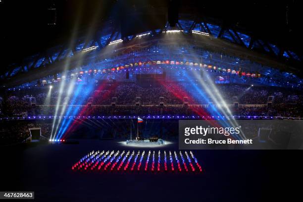 Russian flag is formed with lights during the Opening Ceremony of the Sochi 2014 Winter Olympics at Fisht Olympic Stadium on February 7, 2014 in...