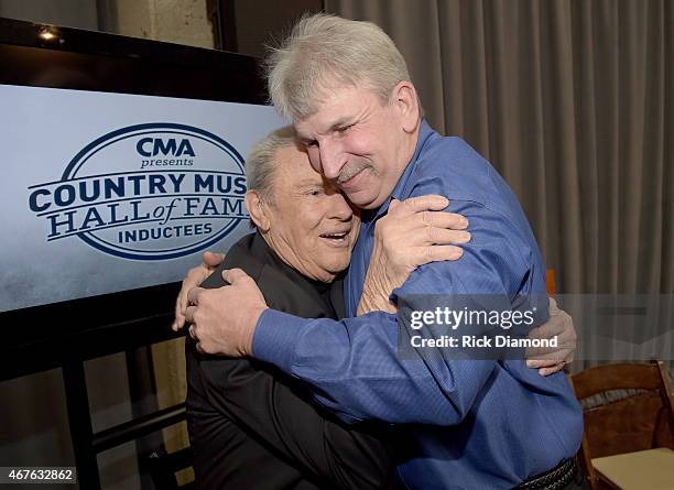 Inducee Jim Ed Brown and Daryl Hornburger - steel guitar player during the CMA announcement that JIM ED BROWN AND THE BROWNS, GRADY MARTIN, AND THE...
