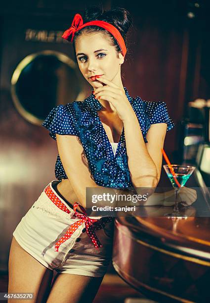 beautiful pin up girl at the nightclub - rockabilly pin up girls stock pictures, royalty-free photos & images