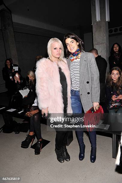 Becka Diamond and fashion blogger Leandra Medine attend the Sally LaPointe fashion show during Mercedes-Benz Fashion Week Fall 2014 at Skylight...