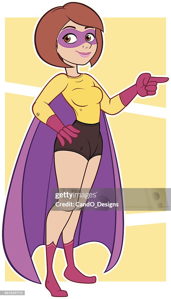 Brunette super-herói-apontar