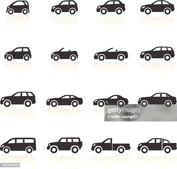 ilustrações, clipart, desenhos animados e ícones de ícones de carros - vista lateral