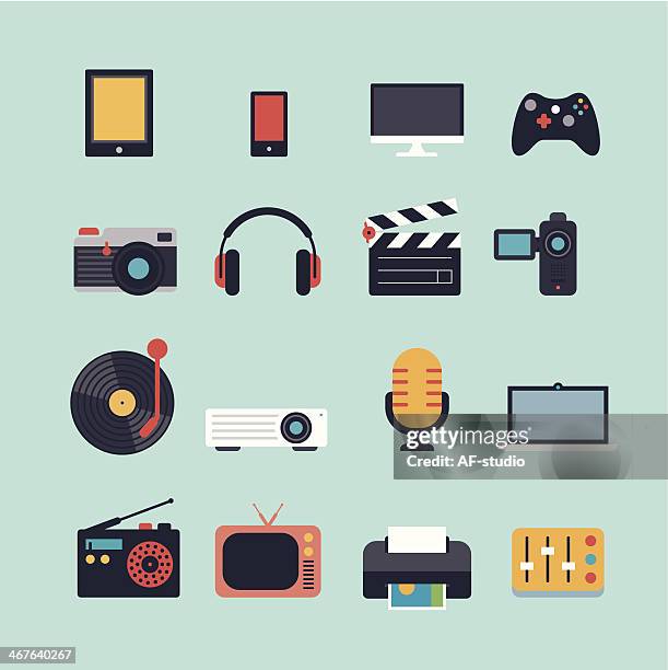 set of multimedia flat icons - dj console stock illustrations