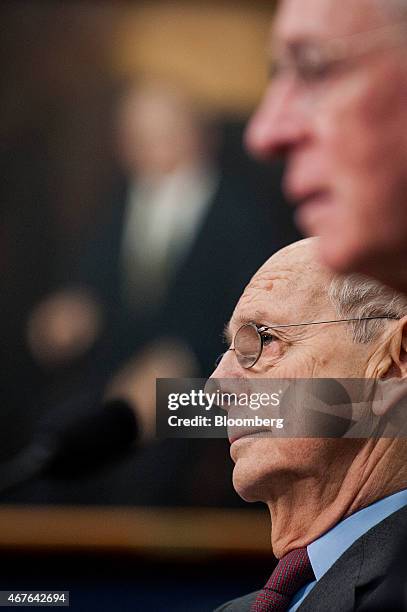 Supreme Court Justice Stephen Breyer, left, listens during a Financial Services and General Government Subcommittee in Washington, D.C., U.S., on...