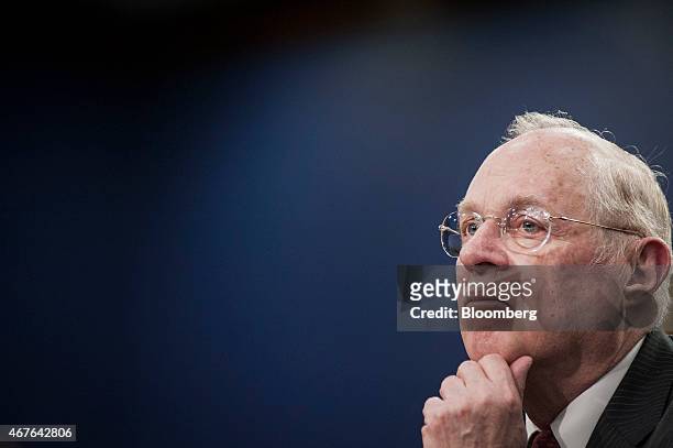 Supreme Court Justice Anthony Kennedy pauses while testifying during a Financial Services and General Government Subcommittee in Washington, D.C.,...