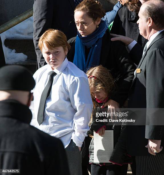 Mimi O'Donnell , partner of actor Philip Seymour Hoffman, along with their children, Willa Hoffman, Tallulah Hoffman and Cooper Hoffman, leave the...